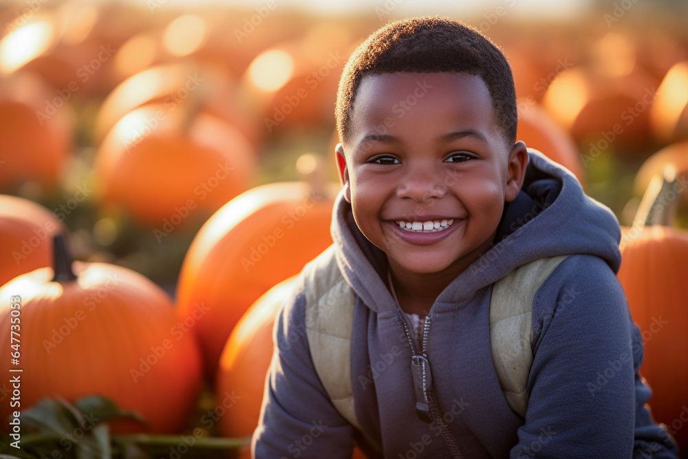 Boy collecting pumpkins in a pumpkin plantation to create Jack-o'-lantern for Halloween.
Boy collecting pumpkins in a pumpkin plantation to create Jack-o'-lantern for Halloween.