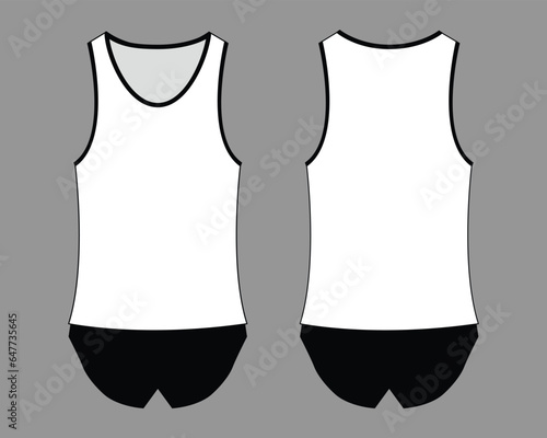Blank White Running Tank Template On Gray Background.Front and Back View, Vector File.