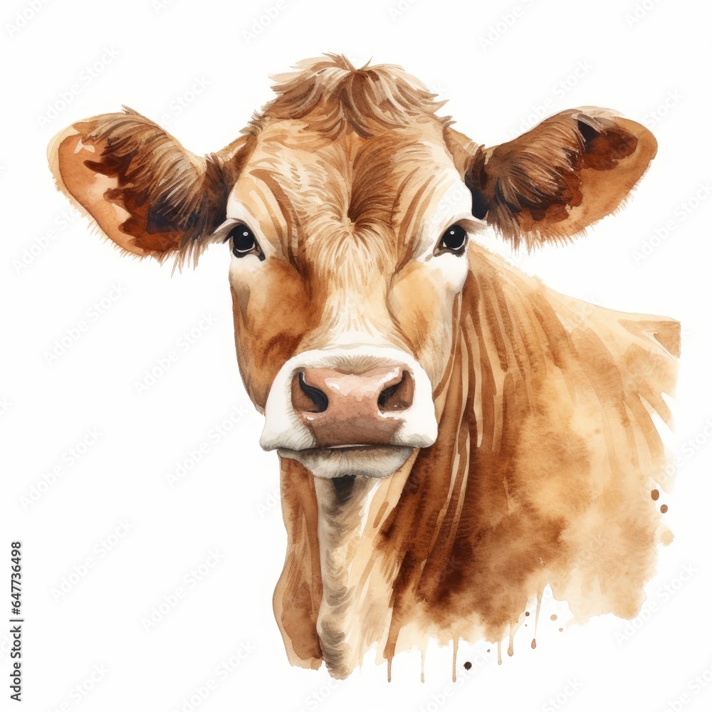 watercolor brown cow isolated on white background watercolor brown cow isolated on white background