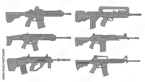 Weapons set. Assault rifle vector illustration.