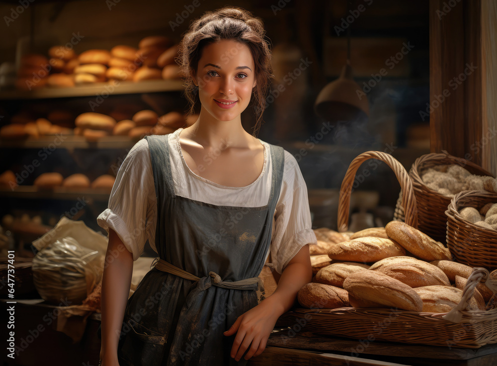 woman with pastry trays and different breads and fresh bread