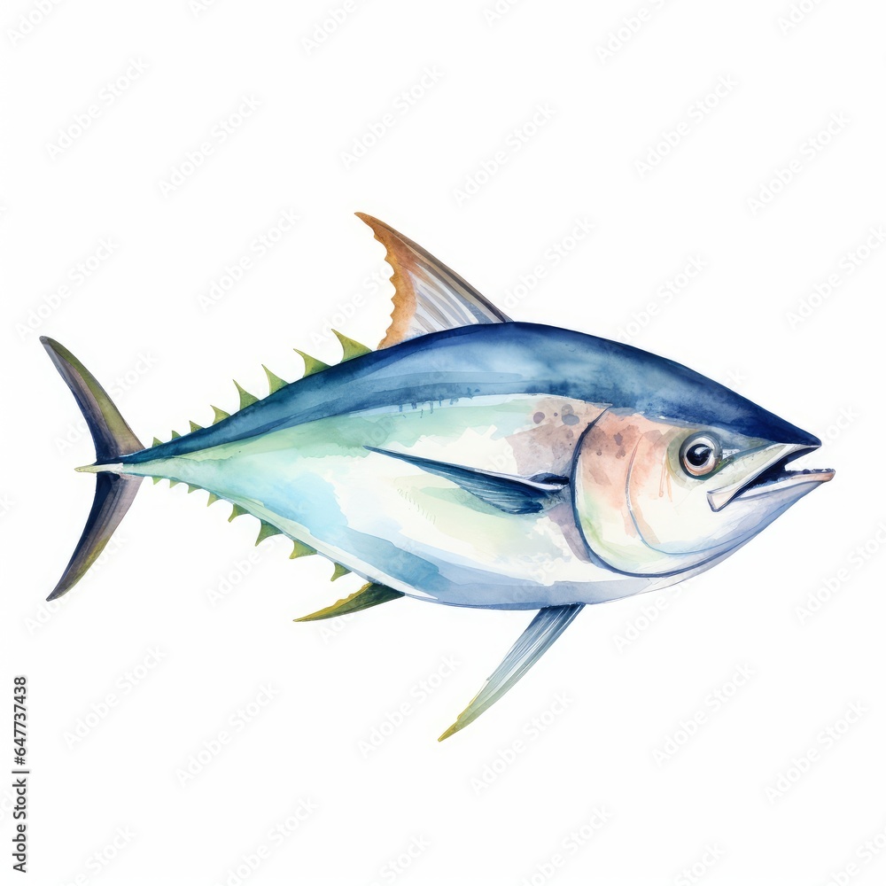 watercolor tuna fish isolated on white background watercolor tuna fish isolated on white background