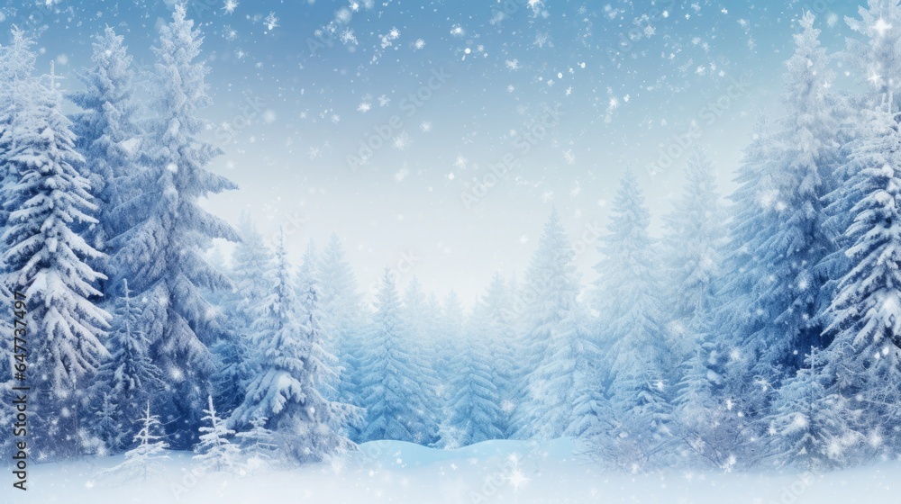 Winter panoramic background with snow-covered trees