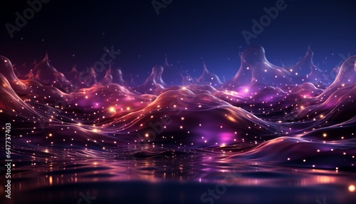 purple particles wave and light abstract background generative A