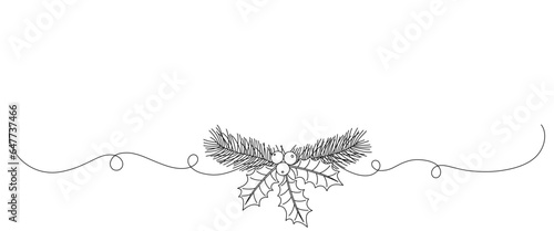 holly tree frame line art style. Christmas ornament elements