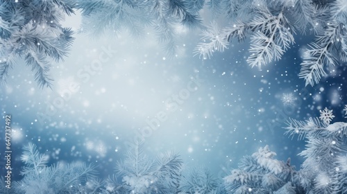Winter panoramic background with snow-covered leaves