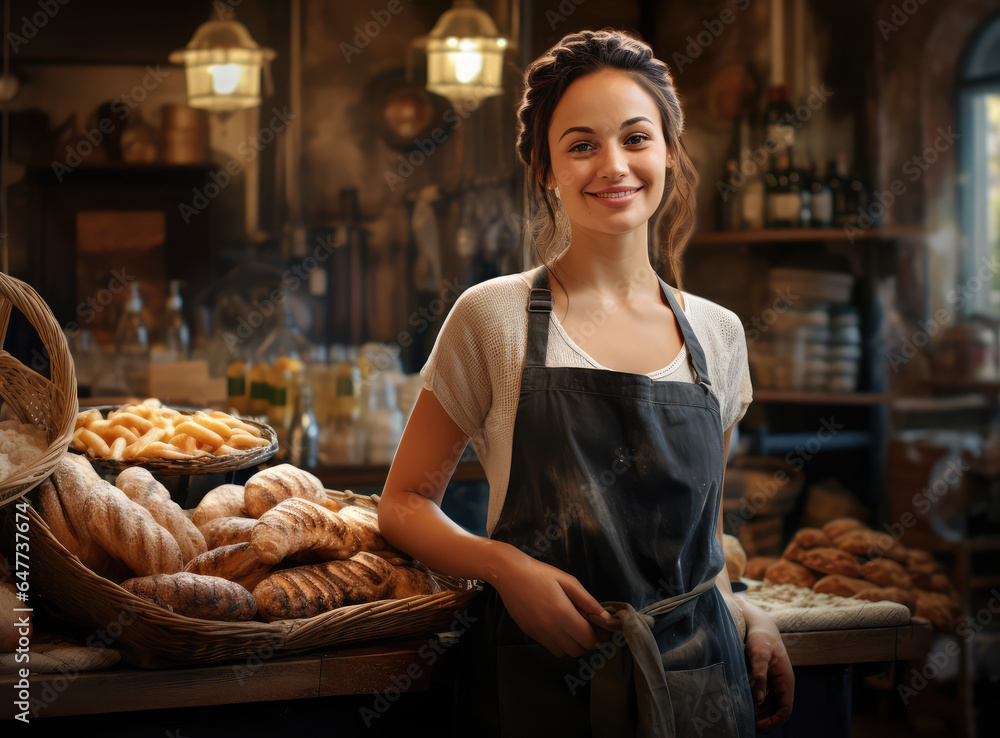 woman with pastry trays and different breads and fresh bread