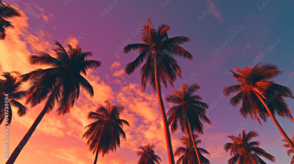 photo of palm trees against a sunset sky