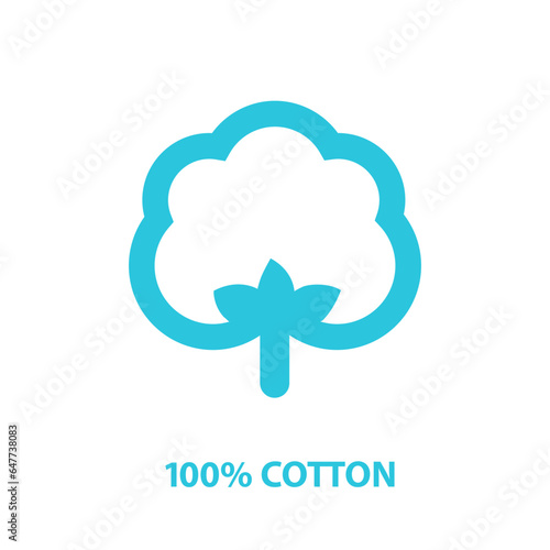 Cotton icon sign 100%,  Blue symbol on white background