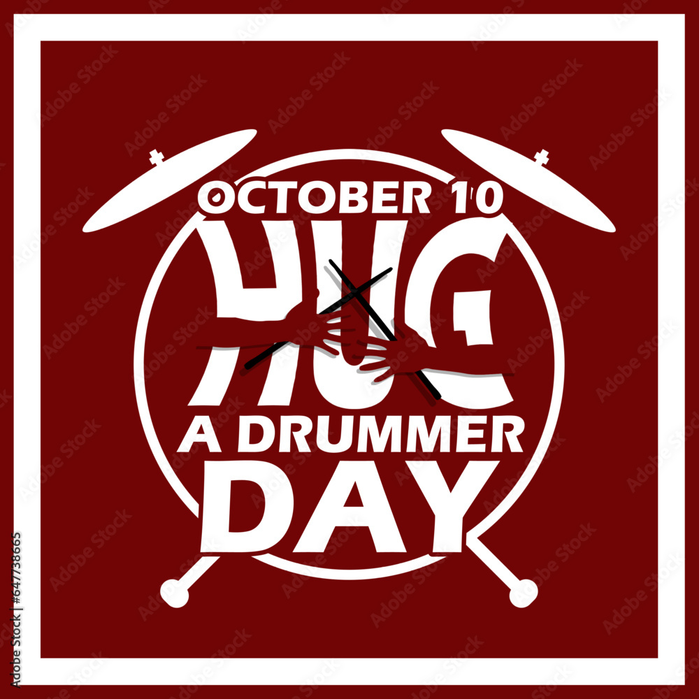A pair of hands hugging the word HUG while holding drum sticks with a