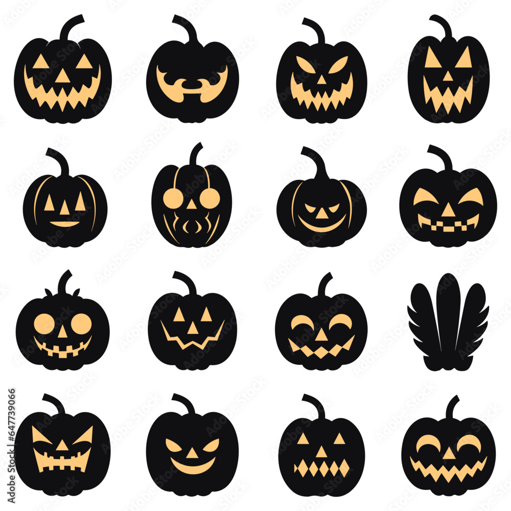 Set of black silhouettes of pumpkins Set of black silhouettes of pumpkins