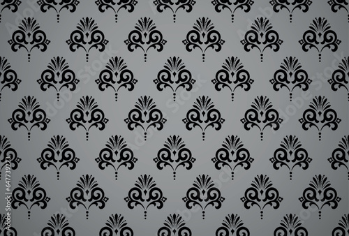 Wallpaper in the style of Baroque. Seamless vector background. Black and gray floral ornament. Graphic pattern for fabric, wallpaper, packaging. Ornate Damask flower ornament