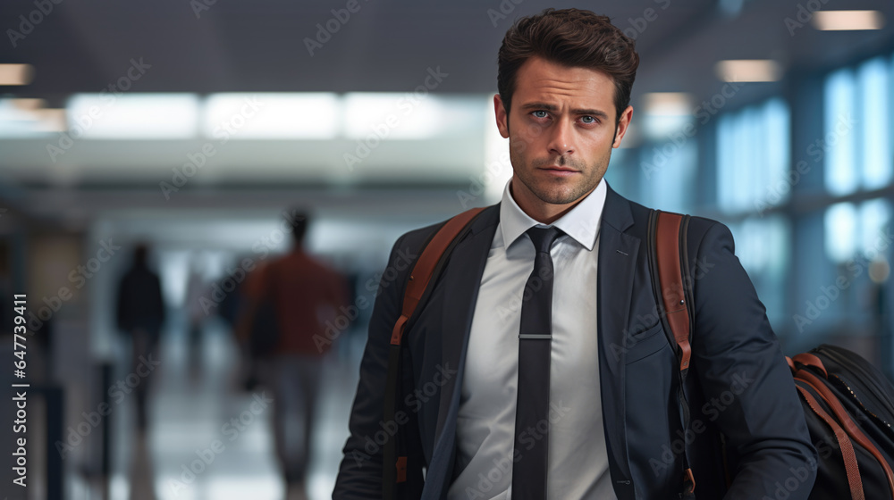 Portrait of a businessman in a suit at the airport Portrait of a businessman in a suit at the airport