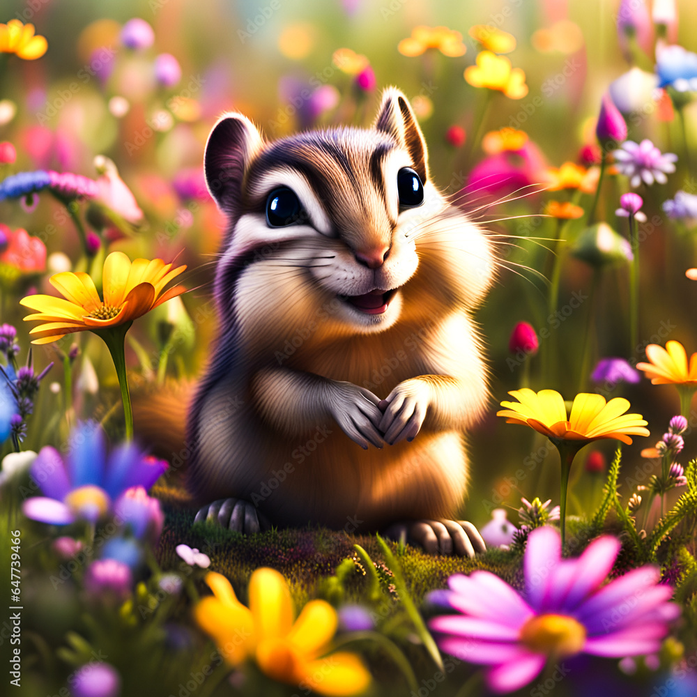 Cartoon chipmunk in beautiful meadow Cartoon chipmunk in beautiful meadow