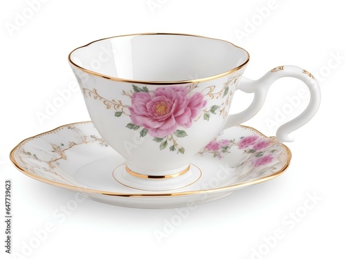 cup of tea with rose petals design saucer