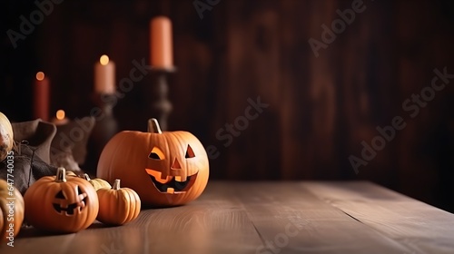 Halloween Empty wooden table Surface with Blurred Seasonal Background