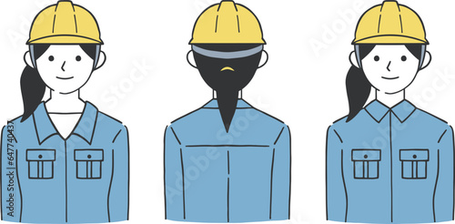 女性作業員の正面と後ろ姿のイラストセット
