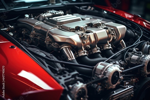 Close-up of Car Engine with Hood Open © Ева Поликарпова