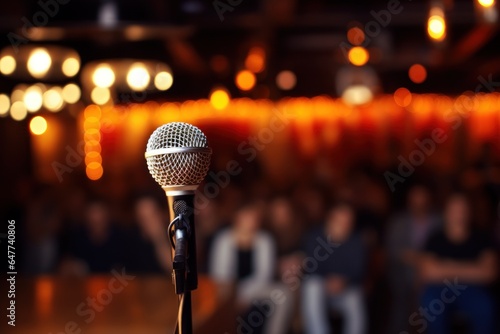 Microphone on Stand in Front of Group