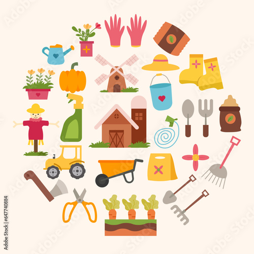 Bundle Set farming Collection Style flat. Vector Illustration