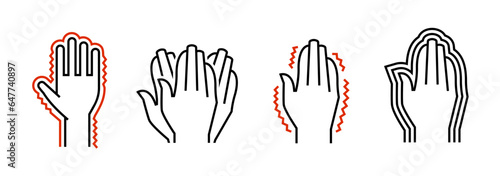 Hand tremor linear icon, pictogram, symbol. Shaking hands problem.
