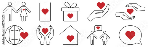 Love, friendship, care and charity concept icons. Design can use for web and mobile app. Vector illustration