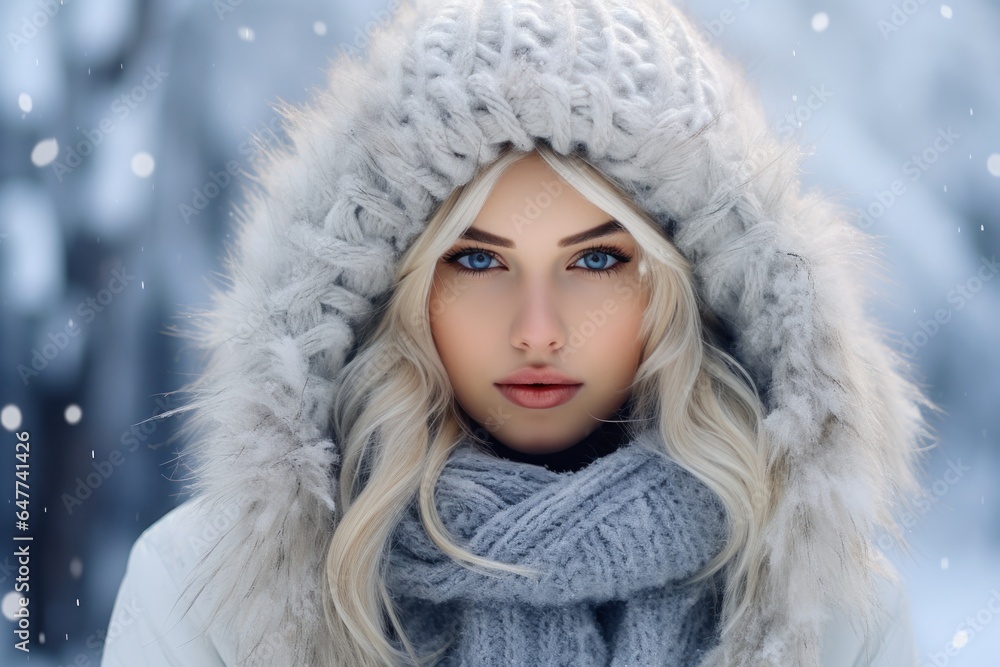 Woman Wearing Fur Hat and Scarf Woman Wearing Fur Hat and Scarf