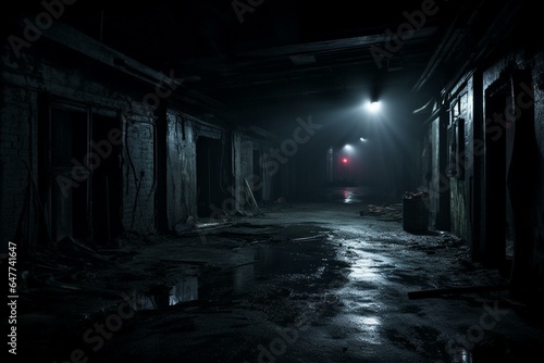 A dark space with eerie lighting  invoking horror. Terrifying and chilling atmosphere. Generative AI