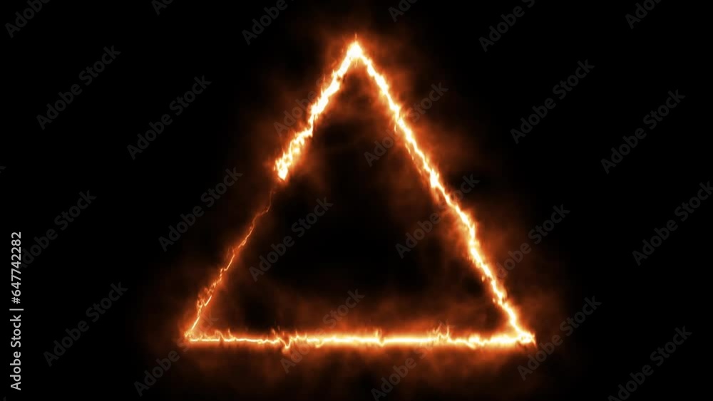 fire on triangle shape, line animate footage on black background. 4k
