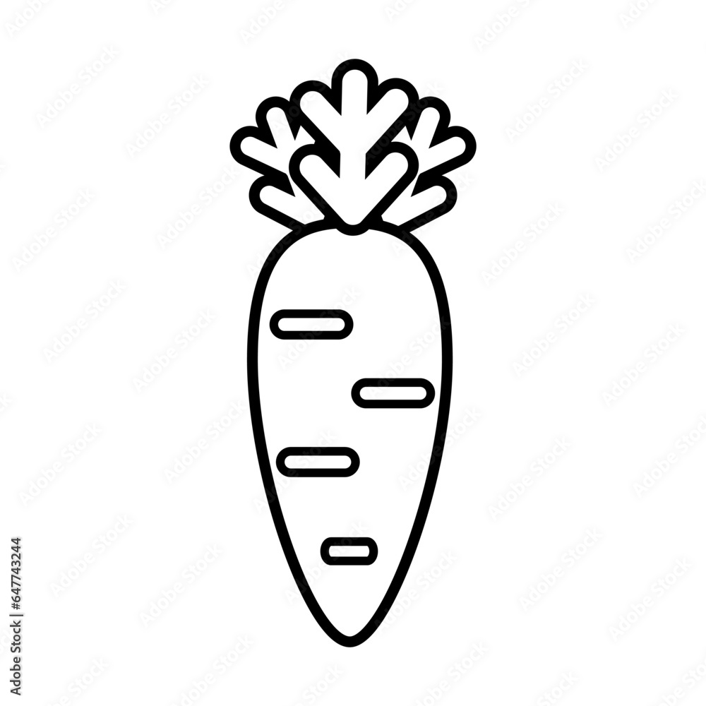 Simple outline of fresh carrot vector icon. Black line drawing or cartoon illustration of ripe vegetable isolated on white background. Healthy food, harvest or agriculture concept Simple outline of fresh carrot vector icon. Black line drawing or cartoon illustration of ripe vegetable isolated on white background. Healthy food, harvest or agriculture concept