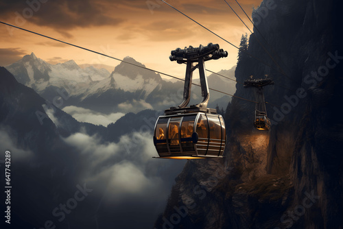 cable car going up a huge mountain, cable car, transportation, going up a mountain, gondola photo