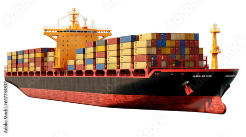 Container cargo ship isolated on transparent background