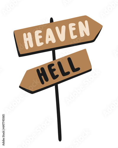 Heaven and hell. Pointer with arrows. Vector isolated illustration