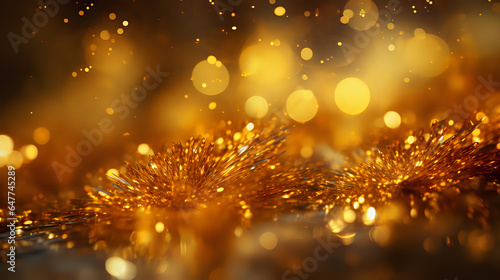 golden waves and splashes of sparkles with bokeh and copy space