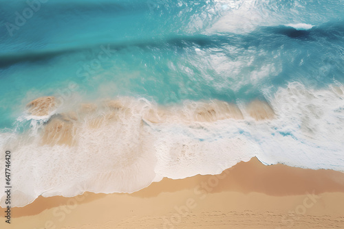 drone shot of beach with waves coming in. perfect day for surfing or having fun at the beach. empty beach