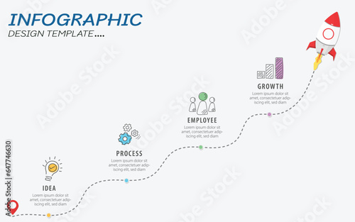 Infographic design template. Timeline concept with 4 options or steps template. layout, diagram, annual, rocket, start up, report, presentation.Vector illustration.