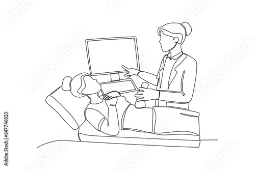 A doctor examines the patient. Intensive care unit one-line drawing