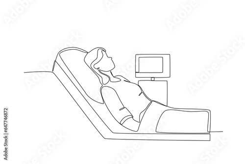 A woman is in intensive care. Intensive care unit one-line drawing