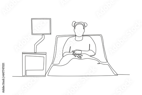Front view of a patient in the hospital. Intensive care unit one-line drawing