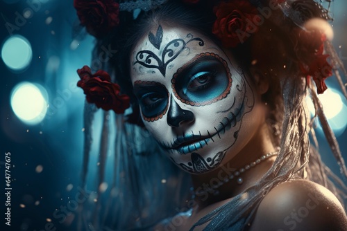 skull in the night, day of the dead background, generative ai