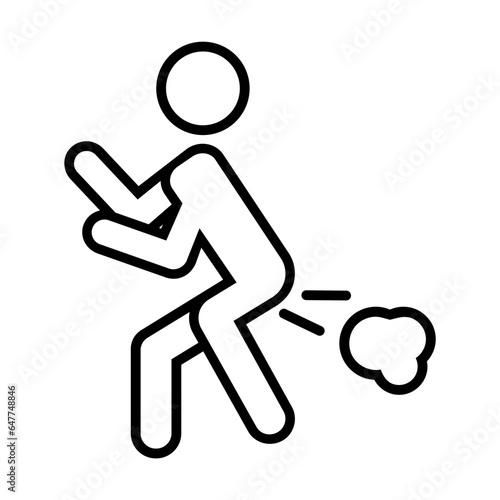 Simple outline of rude man farting loudly vector icon. Black line drawing or cartoon illustration of hooligan farting white background. Bad behavior, prohibition concept photo