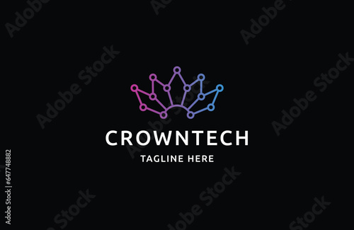 Fototapeta Naklejka Na Ścianę i Meble -  Crown tech line logo design template flat vector