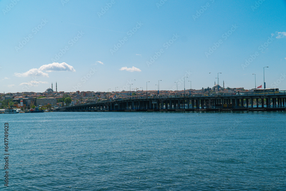 Istanbul, Turkey - Mai 19 2023 : The Bosphorus Bridge, also known as the July 15 Martyrs Bridge, is a significant suspension bridge connecting the European and Asian sides of Istanbul.