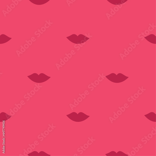 Lips pattern. Vector seamless pattern with woman's red and pink kissing flat lips. Isolated on white.