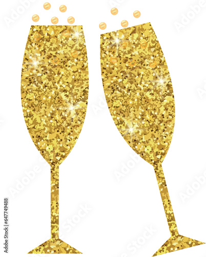 glitter glasses with champagne for the New Year on a transparent background