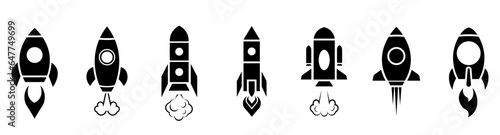 Set of Rockets icons.Collection of Space Ship Launch Icons.Space Rocket Launch with Fiery Blaze.Vector
