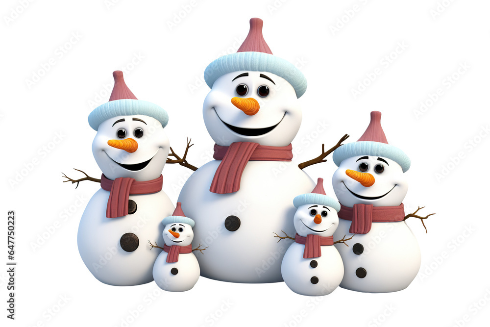3d cartoon Snowman family in funny style isolated PNG 3d cartoon Snowman family in funny style isolated PNG