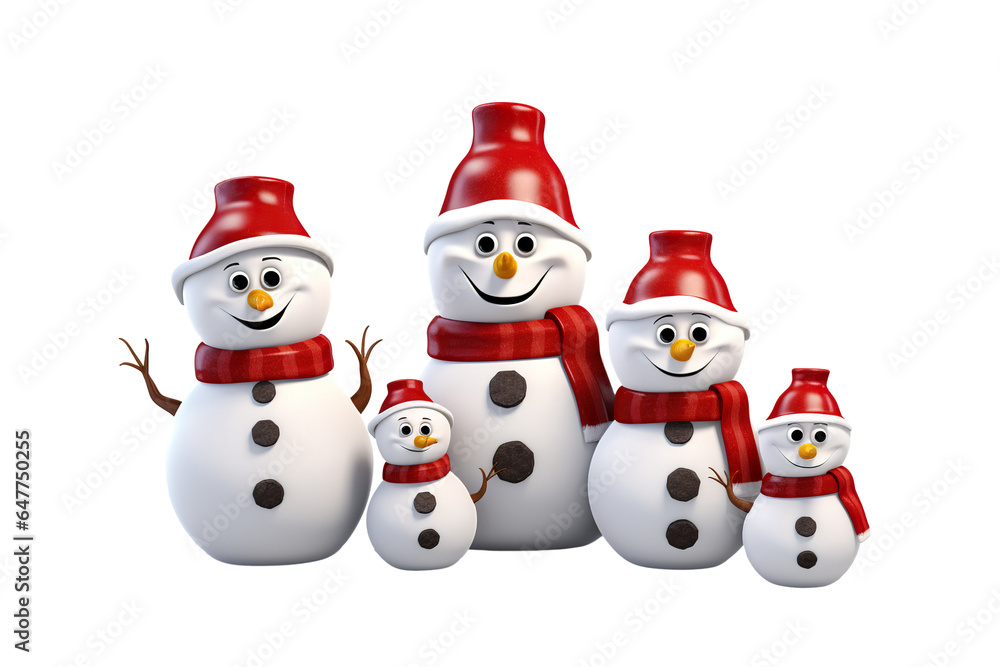 3d cartoon Snowman family in funny style isolated PNG 3d cartoon Snowman family in funny style isolated PNG