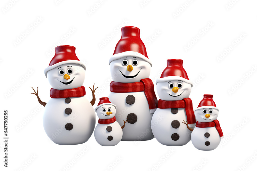 3d cartoon Snowman family in funny style isolated PNG