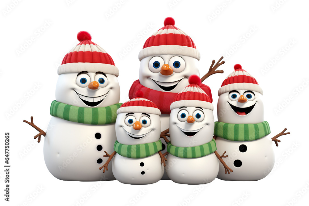 3d cartoon Snowman family in funny style isolated PNG 3d cartoon Snowman family in funny style isolated PNG